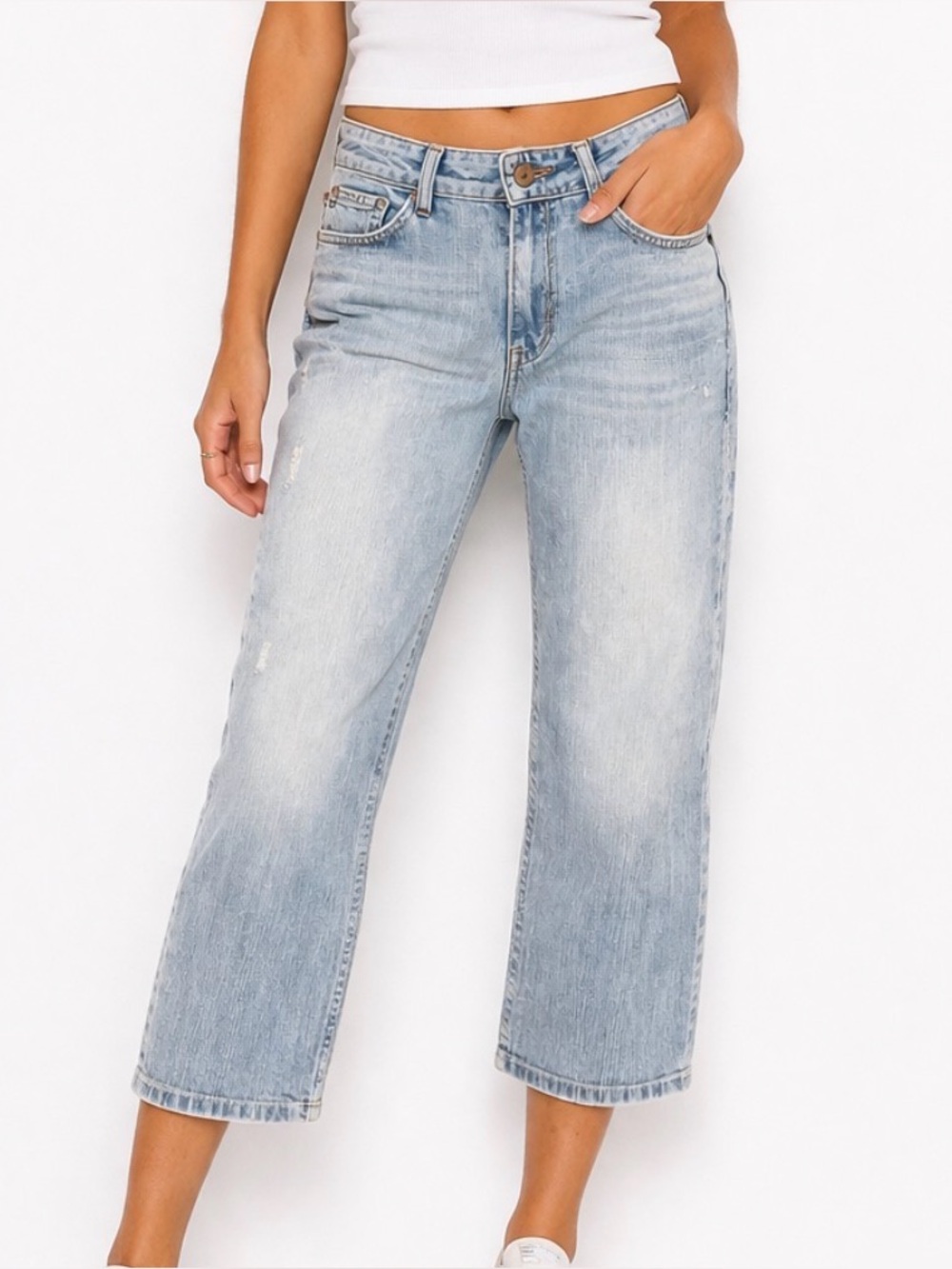 Aeropostale jeans double button upcropped  light wash SZ 26" -pen mark on leg